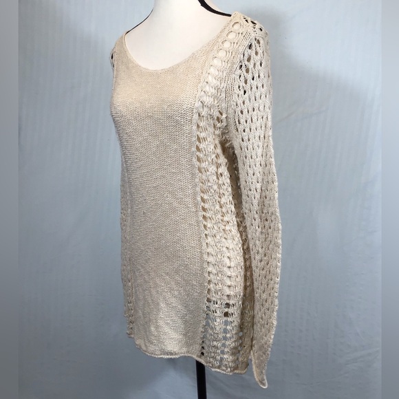 Lucky Brand Womens Crochet Sweater Size S Open Knit Fairy Coquette Ivory Boho - Picture 3 of 12